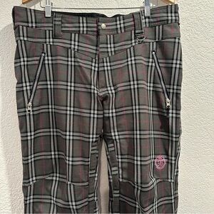 Betty Rides Snowboard Clothing Pants Charcoal Gray Black White & Pink Plaid 🏂